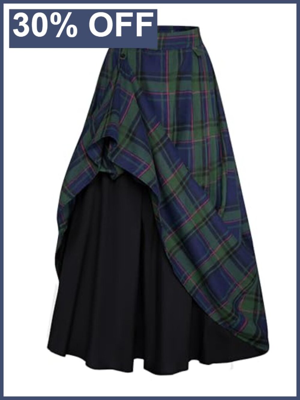 Plaid High Waist Layered Maxi Skirt with Pockets Convertible Two-Way